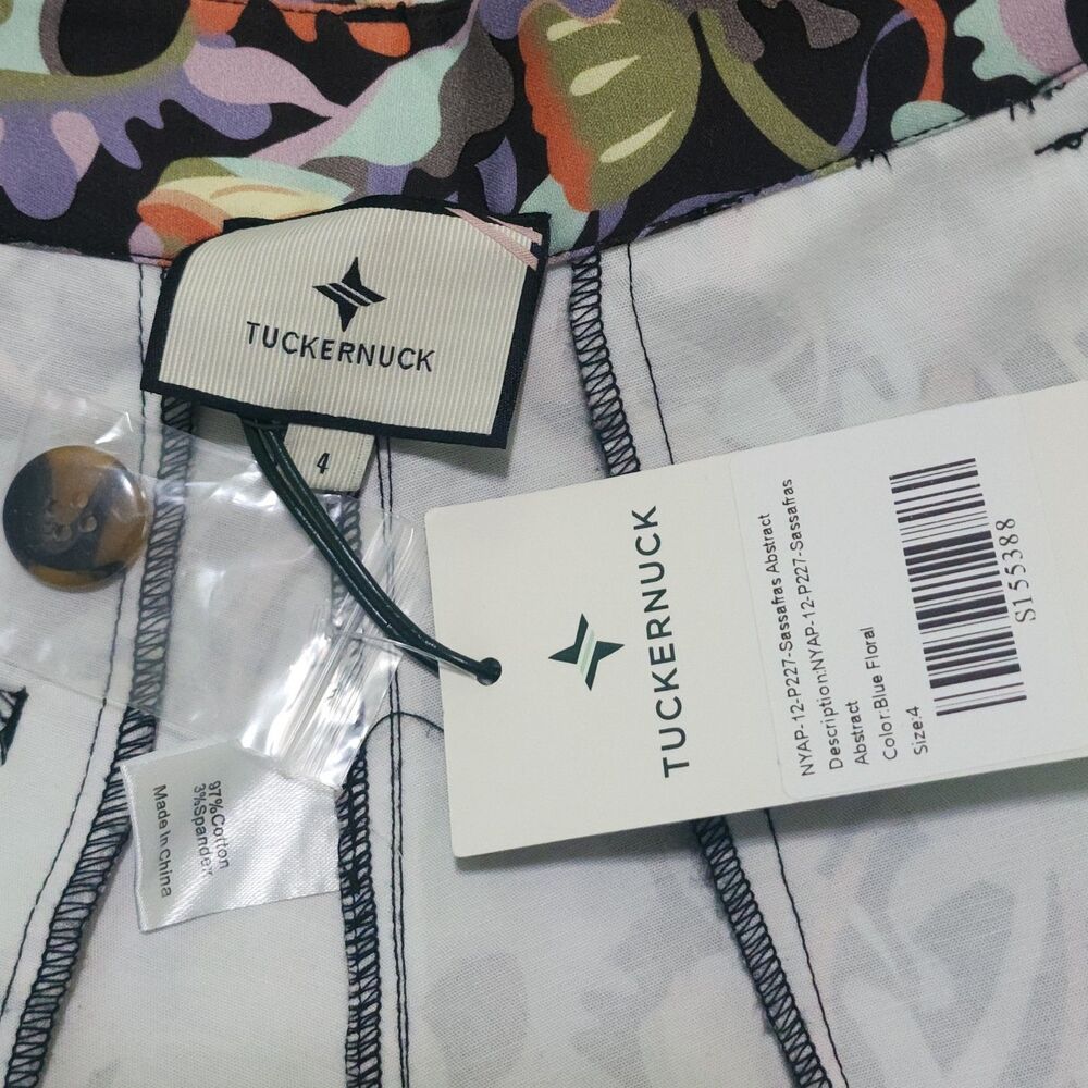 NWT Tuckernuck Sassafras Abstract Wide Leg Cuffed Pants in Blue Floral Women's 4 - Picture 6 of 8